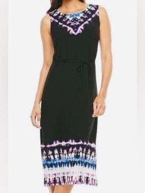 Dana Bachman Black Bohemian Tie Dye Midi Lined Slip Dress